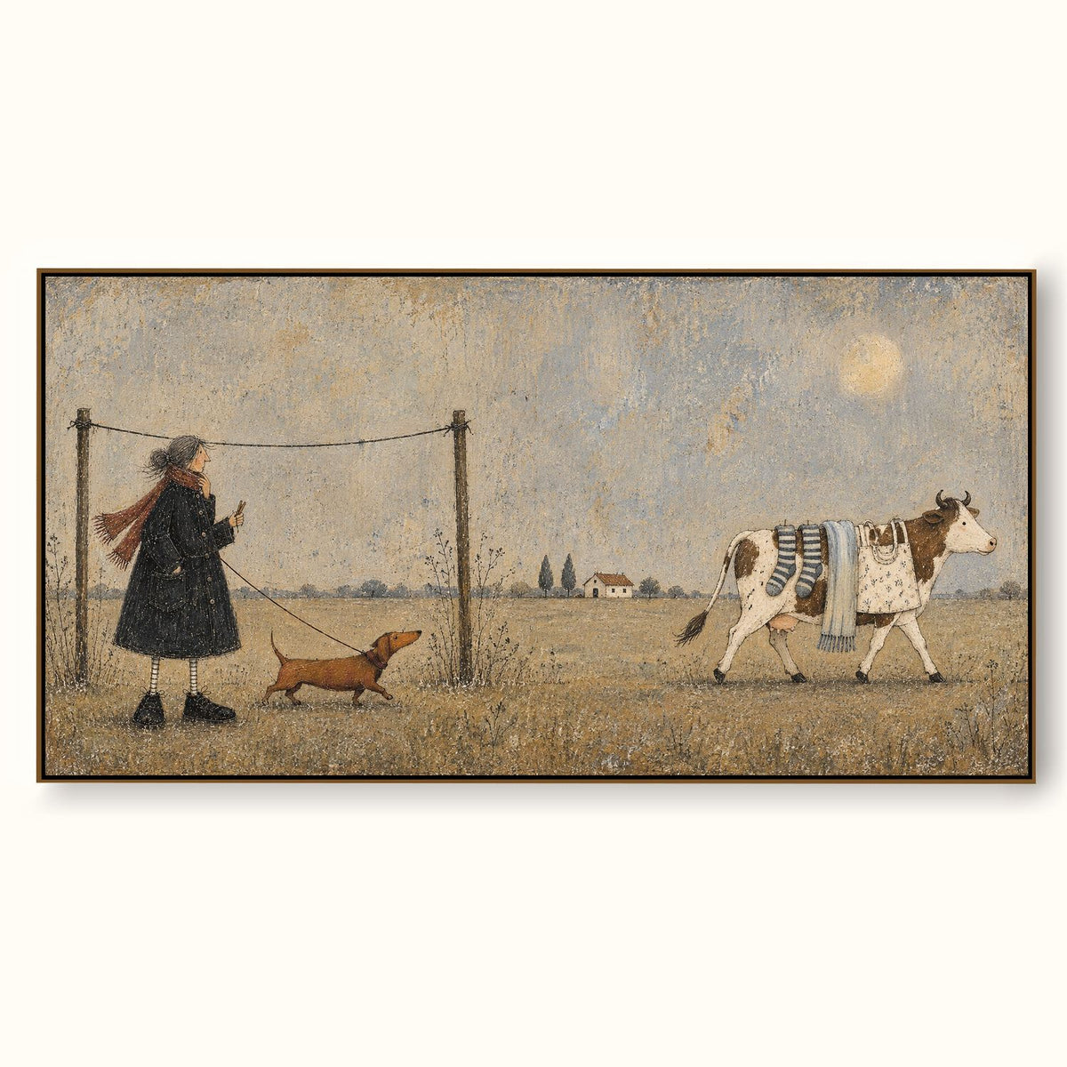 Whimsical Cow And Dachshund Hand-Painted Wall Art For Country Decor
