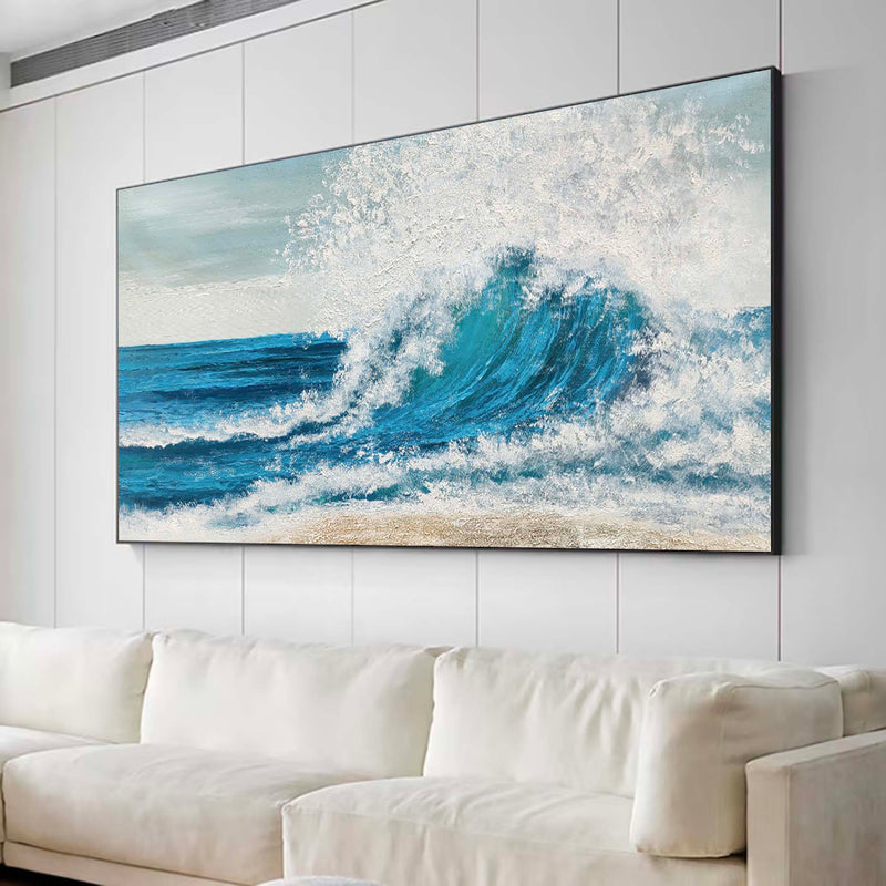 Original Ocean Wave Oil Painting On Canvas 3D Minimalist Textured Coastal Wall Art