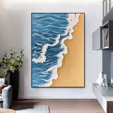 3D Minimalist Blue Ocean Painting on Canvas Large 3D Textured Ocean Painting