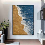 Large 3D Textured Coastal Wall Art  Minimalist Blue abstract painting Beach Canvas Painting