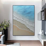 3D Minimalist Blue Ocean Painting on Canvas Acrylic Abstract Coastal Landscape Canvas Painting