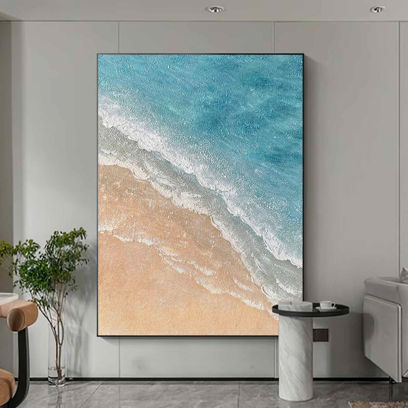Light Blue Ocean Wave Painting Brown And Blue Minimalist Art Large Blue Wave Painting