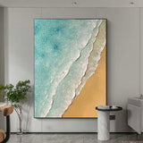 3D Minimalist Textured Coastal Wall Art Abstract Green Beach Painting