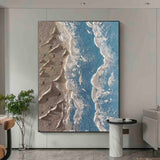 Abstract Coastal 3d Textured Painting Minimalist Light Blue Ocean Art