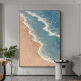 Blue Ocean Minimalist Painting 3d Textured Painting On Canvas Blue And Brown Beach Wave Paintings