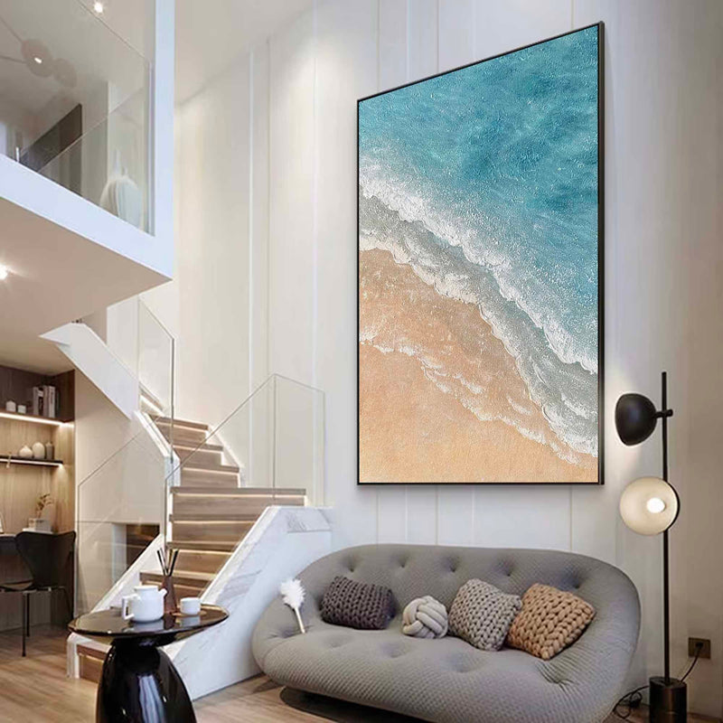 Light Blue Ocean Wave Painting Brown And Blue Minimalist Art Large Blue Wave Painting