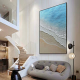 3D Minimalist Blue Ocean Painting on Canvas Acrylic Abstract Coastal Landscape Canvas Painting