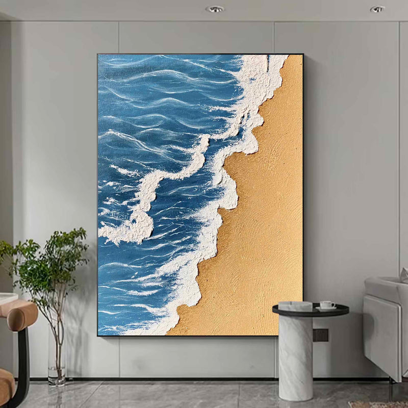 3D Minimalist Blue Ocean Painting on Canvas Large 3D Textured Ocean Painting