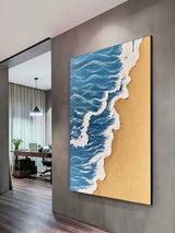 3D Minimalist Blue Ocean Painting on Canvas Large 3D Textured Ocean Painting