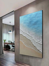 3D Minimalist Blue Ocean Painting on Canvas Acrylic Abstract Coastal Landscape Canvas Painting