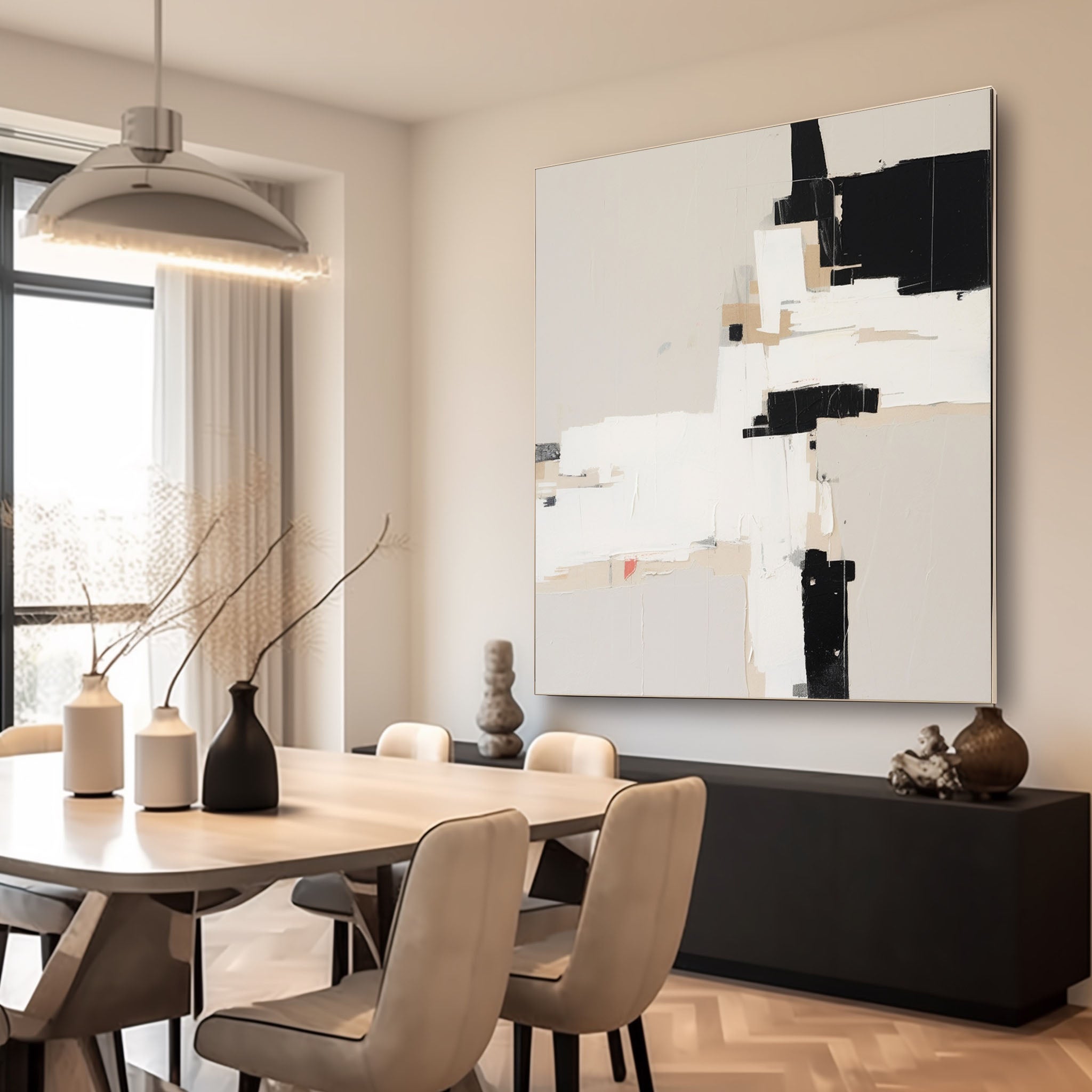 Large Beige And Black Minimalist Abstract Painting Original Black Beige Minimalist Wall Art