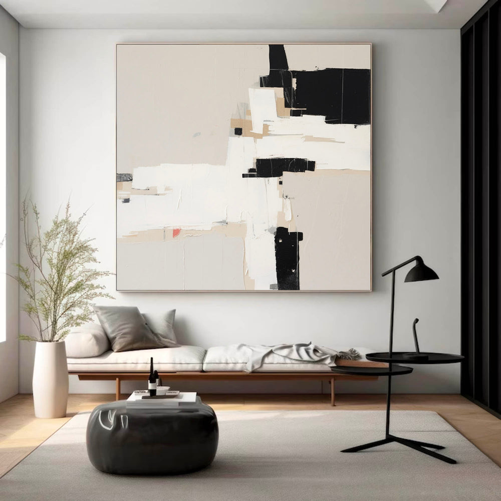 Large Beige And Black Minimalist Abstract Painting Original Black Beige ...