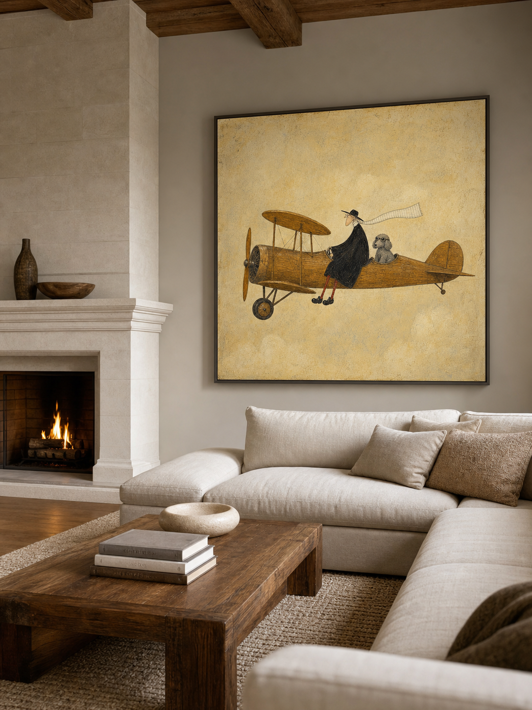 Whimsical Pilot And Dog Aviation Painting Vintage Style Art For Home Decor