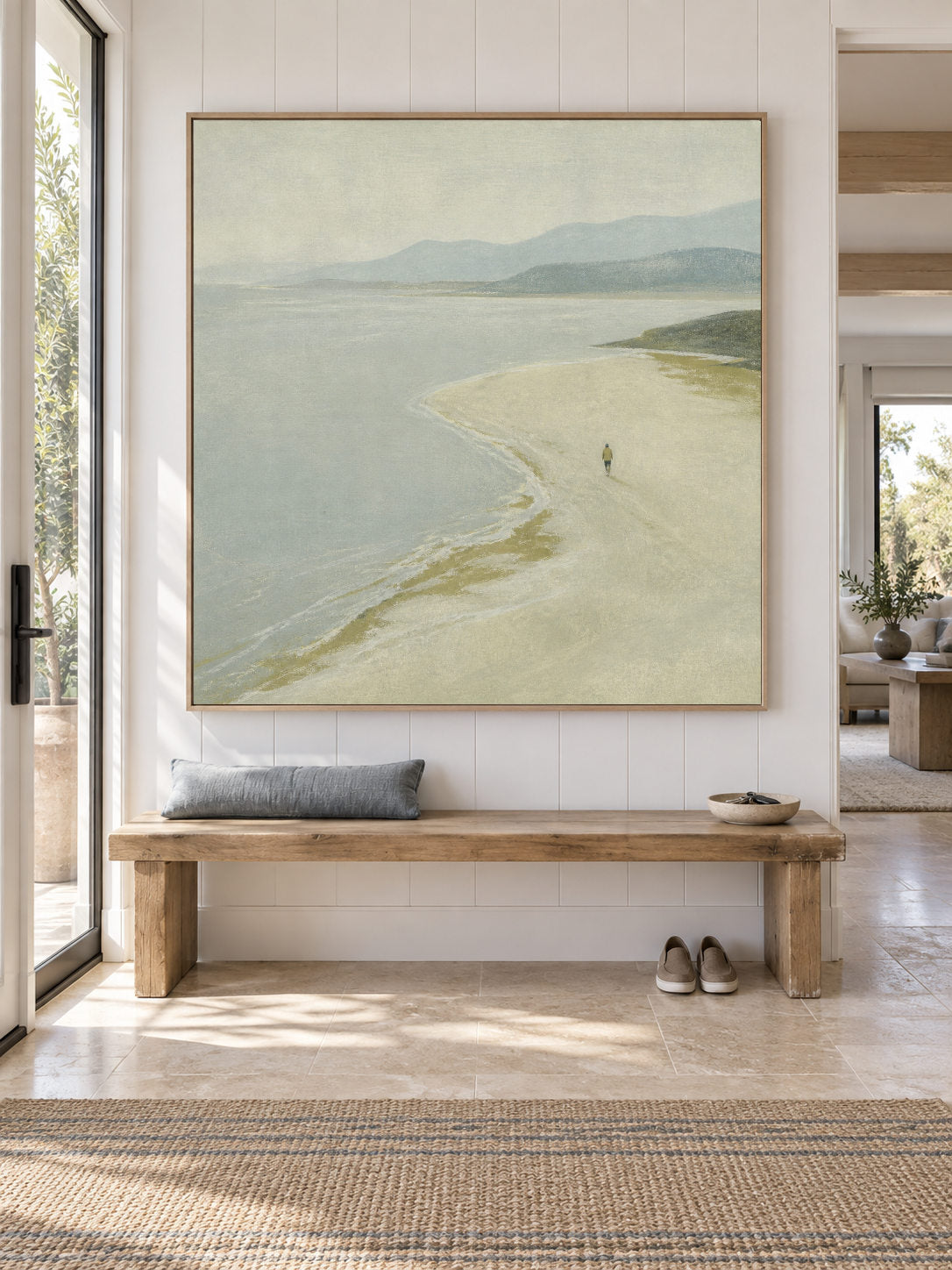 Minimalist Coastal Art Original Canvas Painting Of Solitary Figure In Natural Landscape Setting
