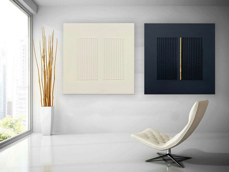 Set Of 2 Black And White 3d Textured Wall Art 2 Piece Beige And Black Minimlist Oil Painting