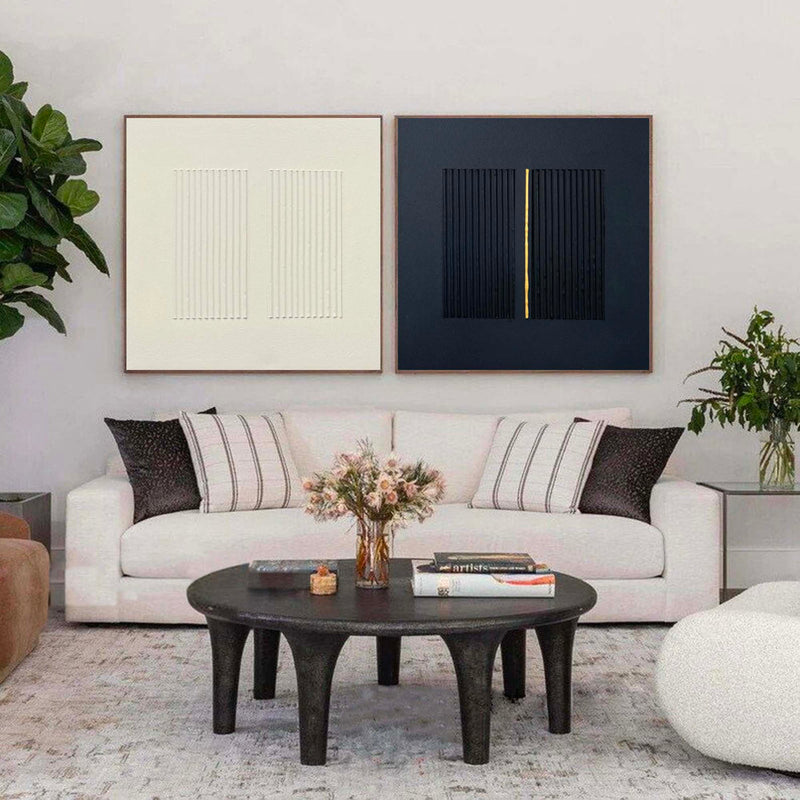 Set Of 2 Black And White 3d Textured Wall Art 2 Piece Beige And Black Minimlist Oil Painting