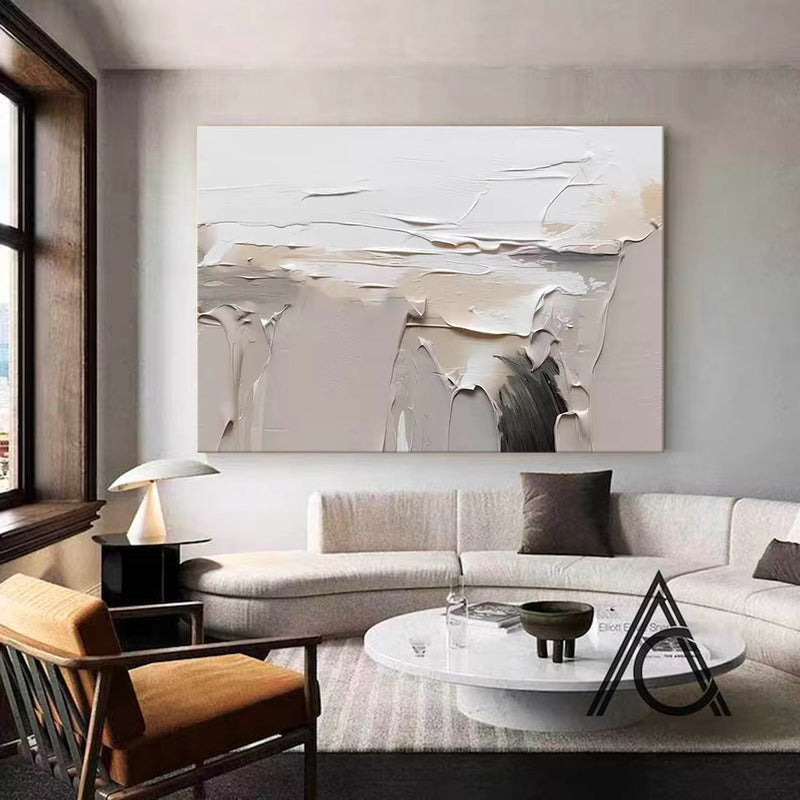 Large Beige And White Wall Art Minimalist Beige Texture Painting Beige Texture Wall Art