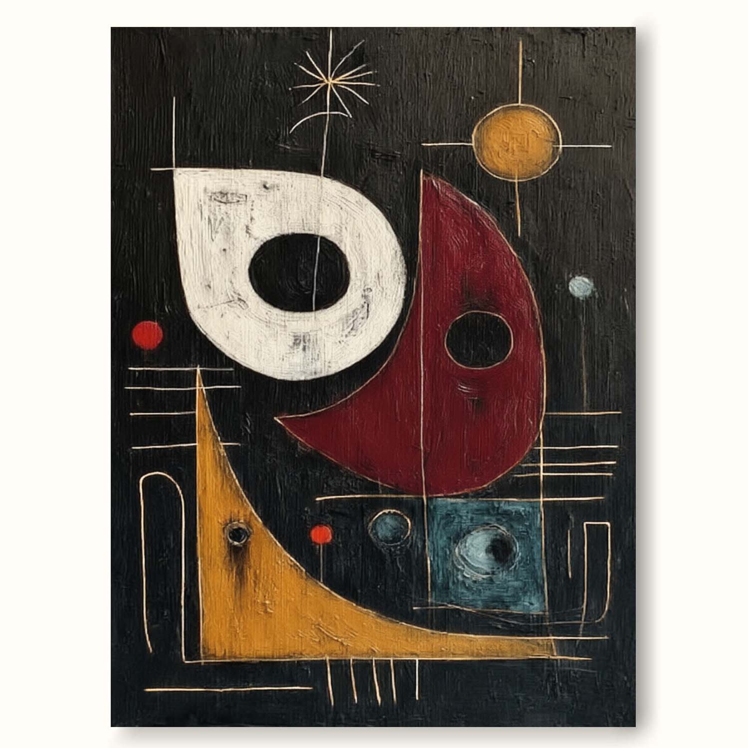 Square Abstract Geometric Painting In Black And Red For Modern Living Room