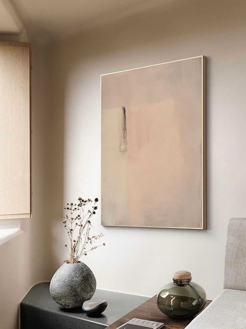 Beige And Pink Minimalist Oil Painting Large Beige Abstract Painting Pink Textured Wall Art