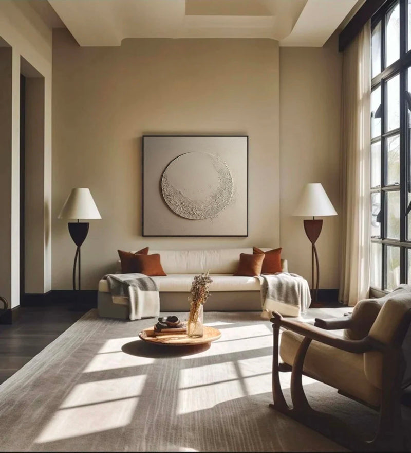 Minimalist Beige Circle Texture Wall Art Large Beige Abstract Painting Beige Wabi Sabi Wall Art