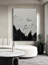 Minimalist Black And White Face Texture Painting Black And White Wabi-Sabi Wall Art