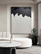 Black White Minimalist Painting Large White 3D Plaster Wall Art Minimalist Black Textured Painting