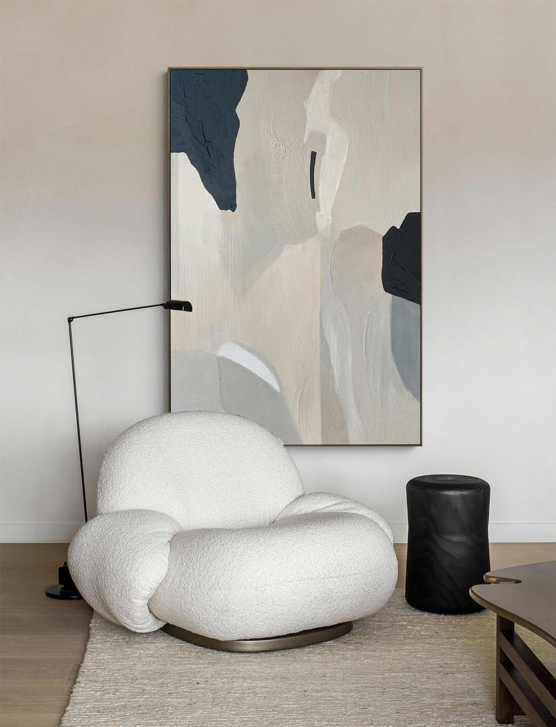 Minimalist Modern Wall Art Black And Beige Minimalist Abstract Painting Acrylic