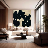 Large Beige And Black Minimalist Abstract Painting Black Plaster Textured Wall Art