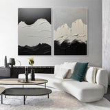 Set Of 2 Minimalist Canvas Painting White And Black Minimalist Acrylic Painting Black and White Abstract Art