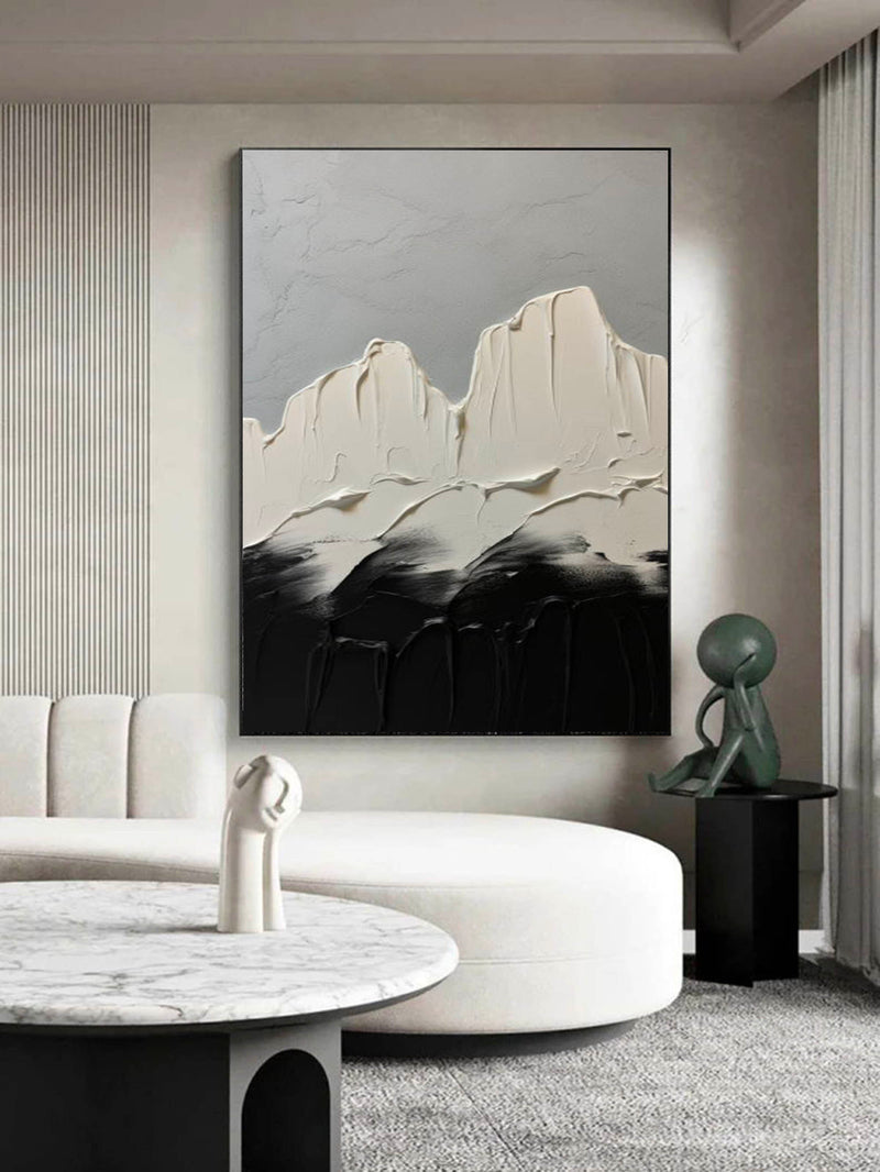 Black Canvas Wall Art White And Black Minimalist Canvas Painting Rich Textured Painting