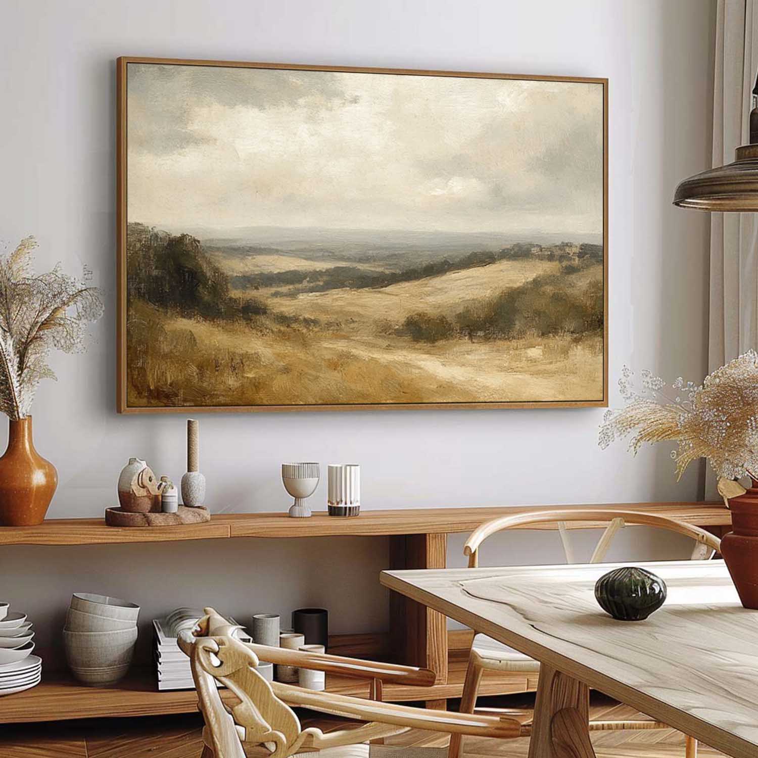 Vintage Country Road Landscape Oil Painting Vintage Rustic Farmhouse Painting Large Country Oil Painting
