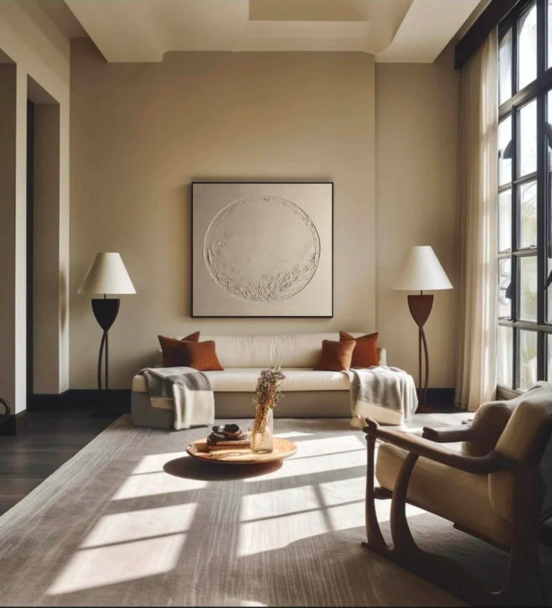 Pure Beige Minimalist Painting Beige Plaster Textured Wall Art Neutral Beige Painting On Canvas