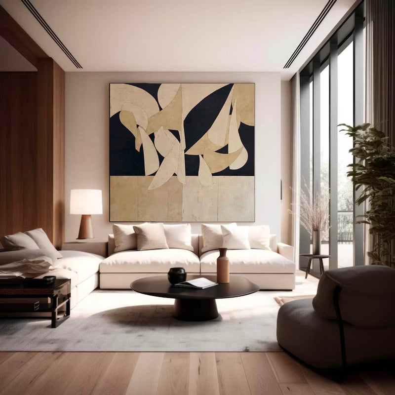 Brown White Minimalist Painting On Canvas Brown Black Minimalist Painting Beige Abstract Art
