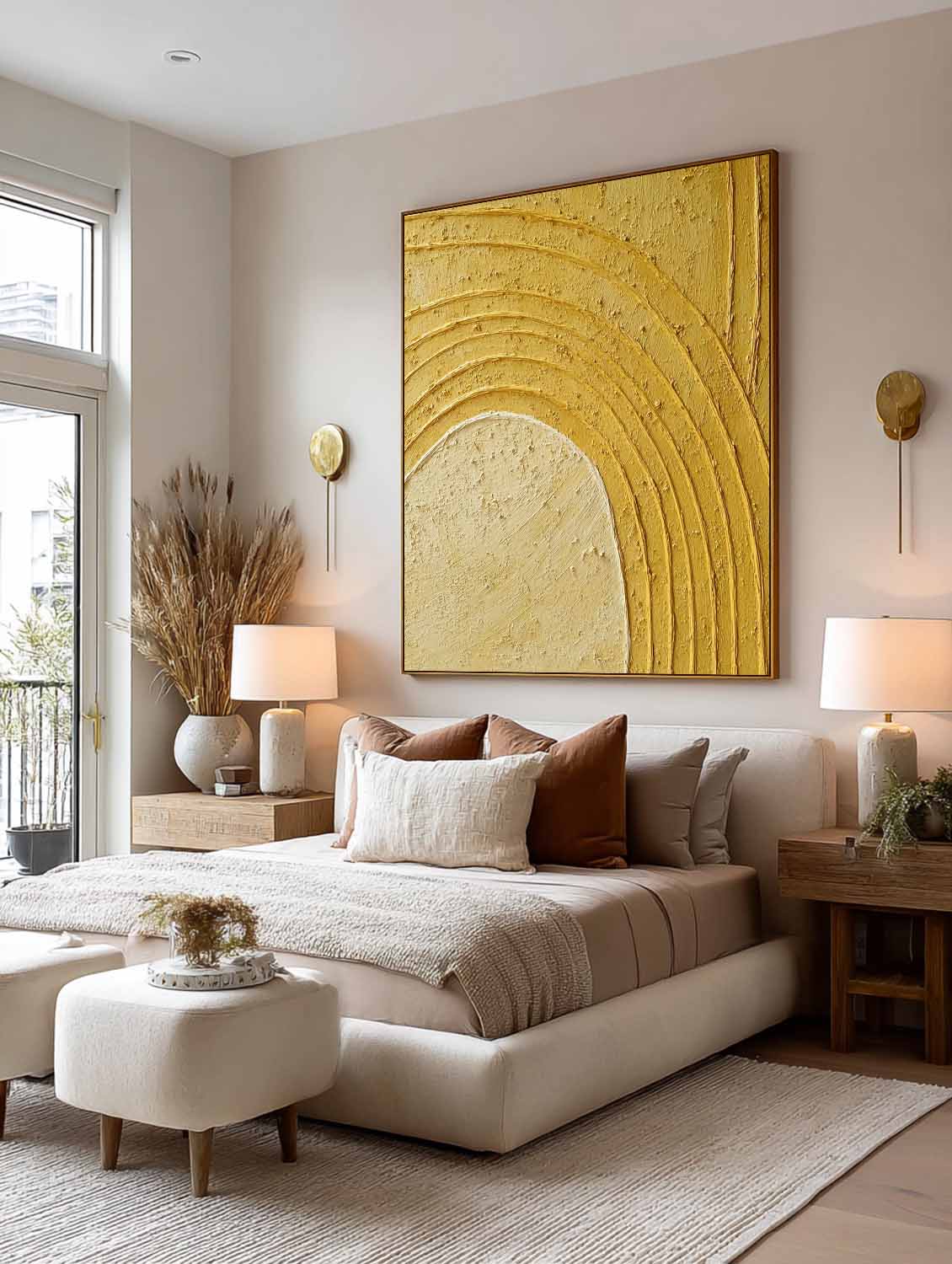 Yellow Textured Abstract Oil Painting Contemporary Gold Abstract Oil Painting Yellow Minimalist Abstract Canvas Painting