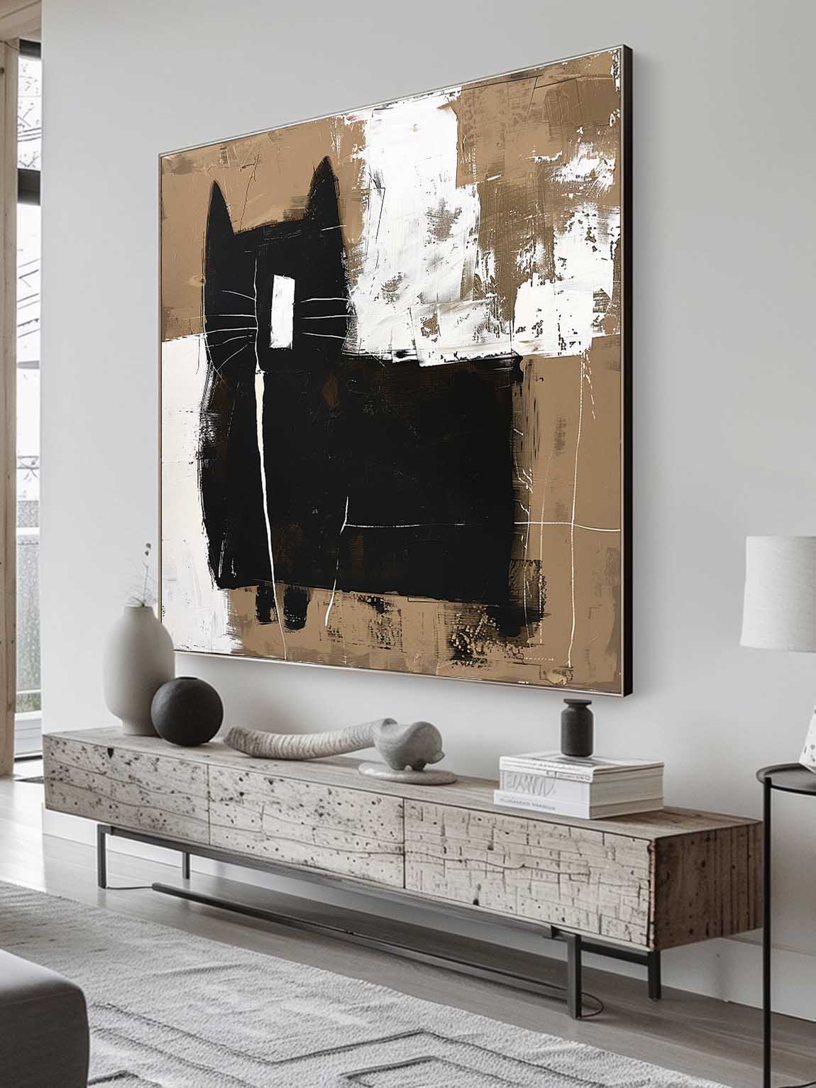 Vintage Cat Art On Canvas Vintage Black And White Cat Painting Black And White Abstract Wall Decor