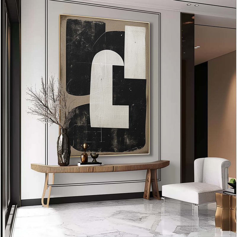 Large Original White And Black  Painting White and black Minimalist Wall Art Beige Abstract Painting