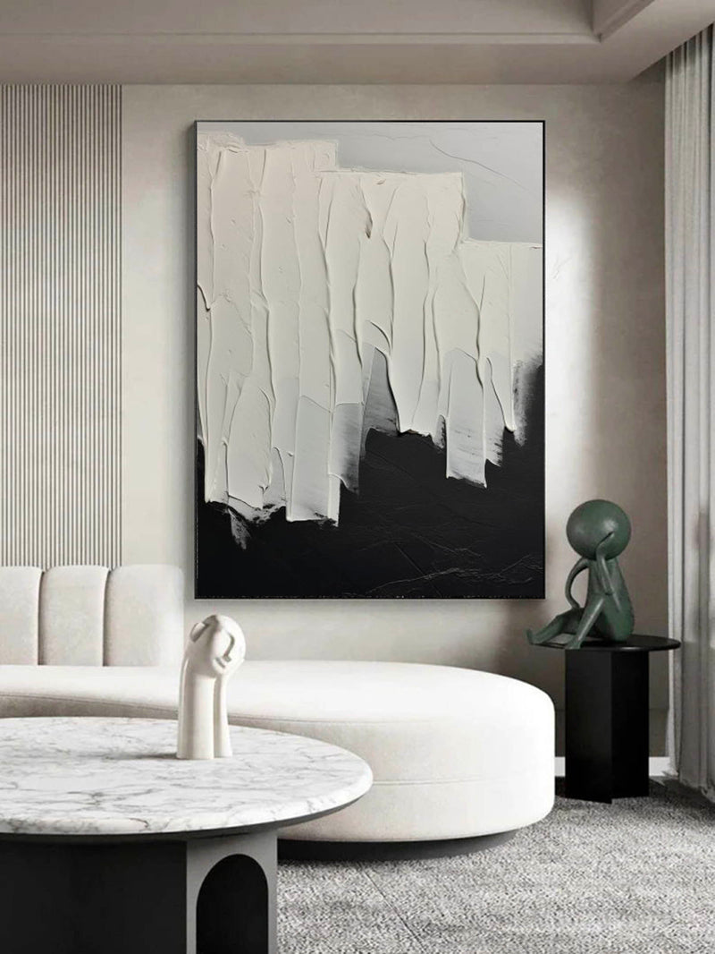 White And Black Minimalist Texture Painting Black And White Abstract Painting On Canvas