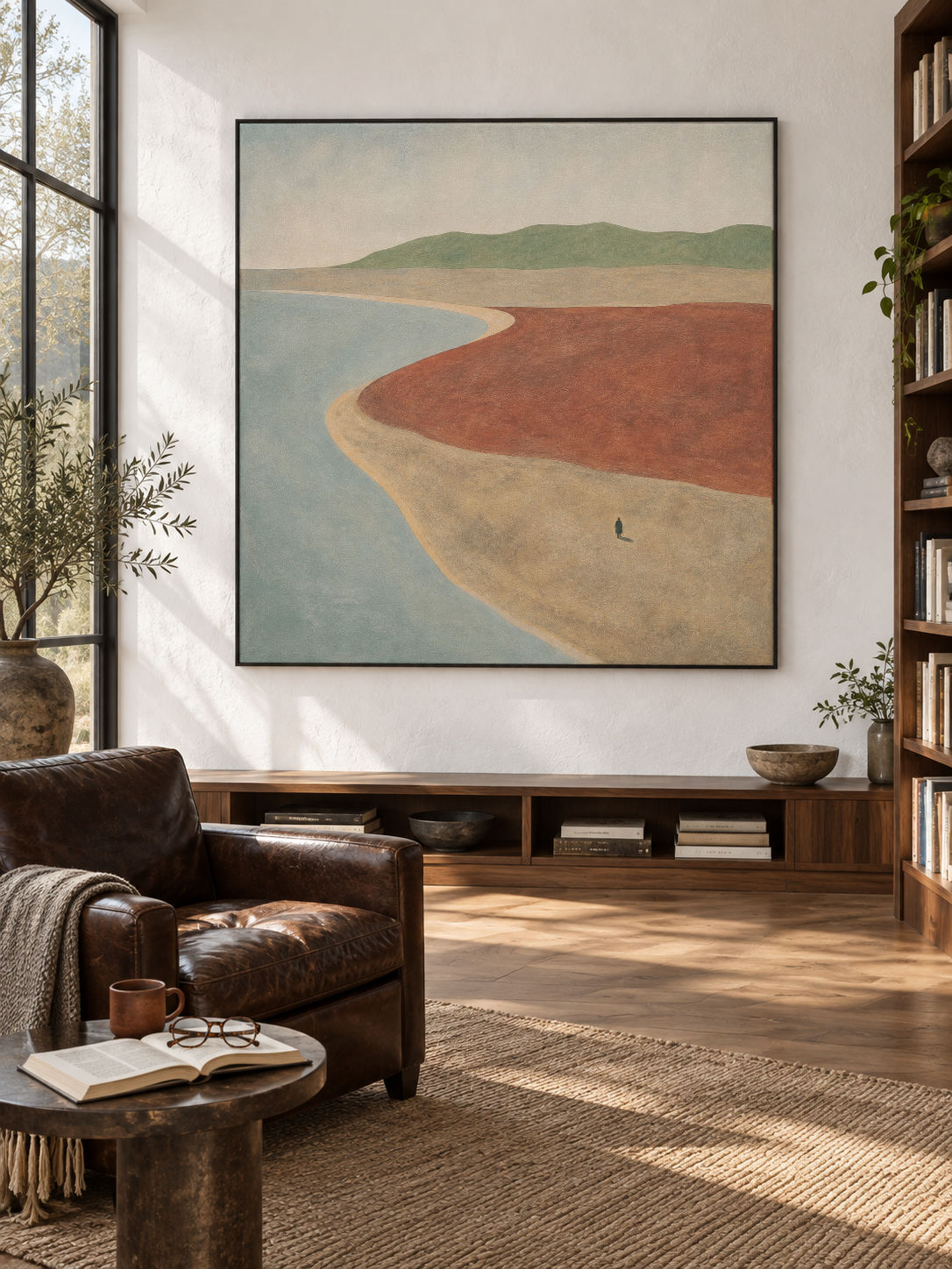 Minimalist Terracotta Shore Landscape Wall Art For Modern Bedroom Decor