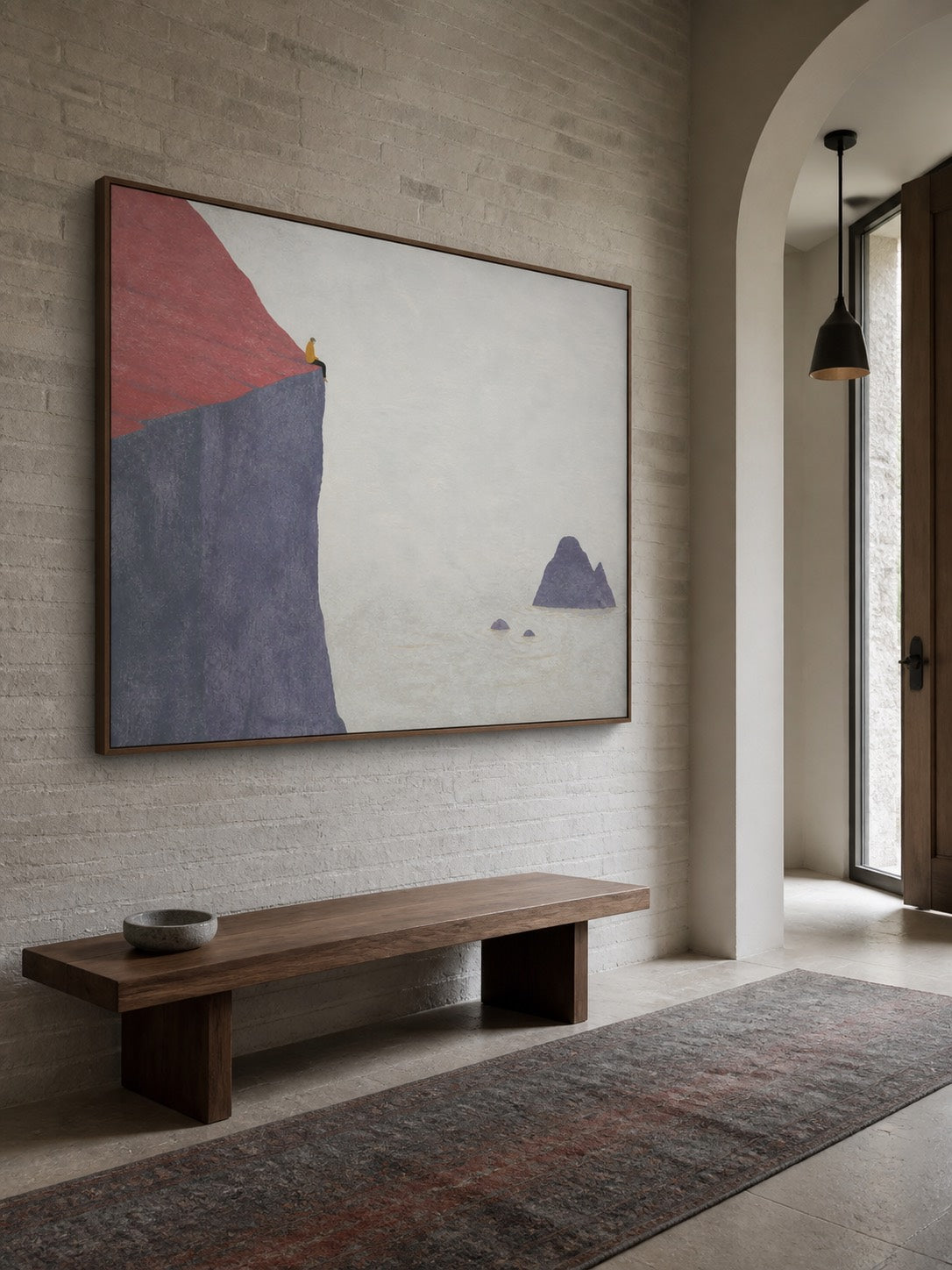 Minimalist Cliff Figure Painting Hand-Painted Abstract Coastal Wall Art