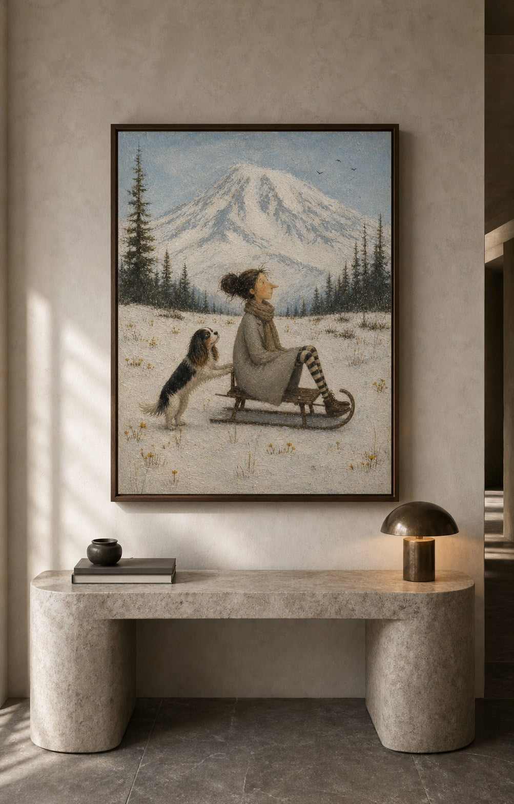 Vintage Mount Rainier Pet Travel Art Original Winter Mountain Art