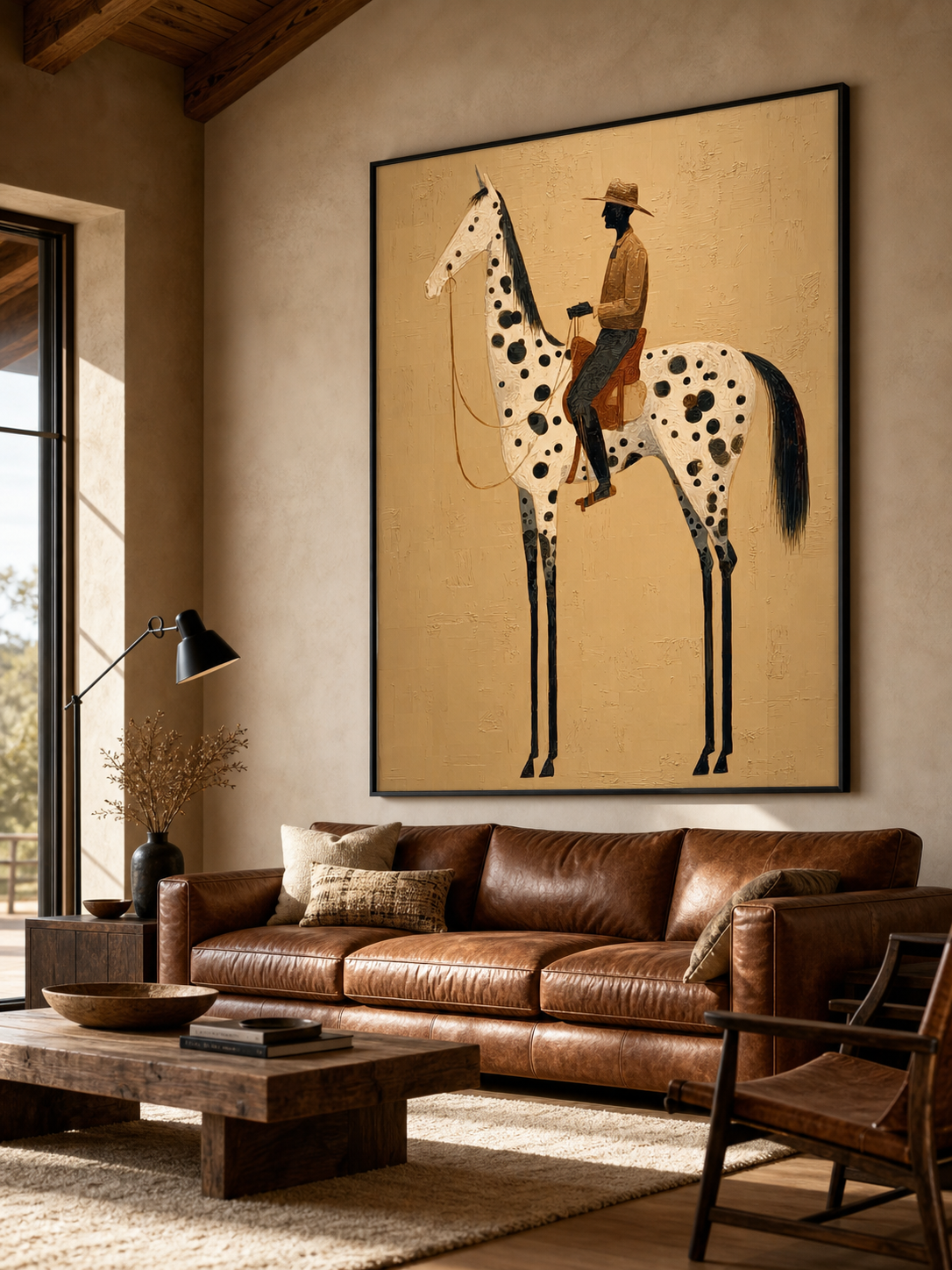 Vintage Cowboy And Horse Painting On Canvas For Living Room Decor