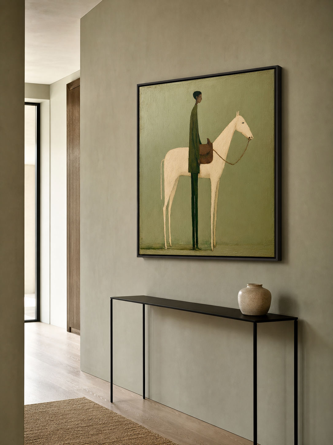 Vintage Figure And Horse Oil Painting Minimalist Horse And Figure Hand-Painted Wall Art