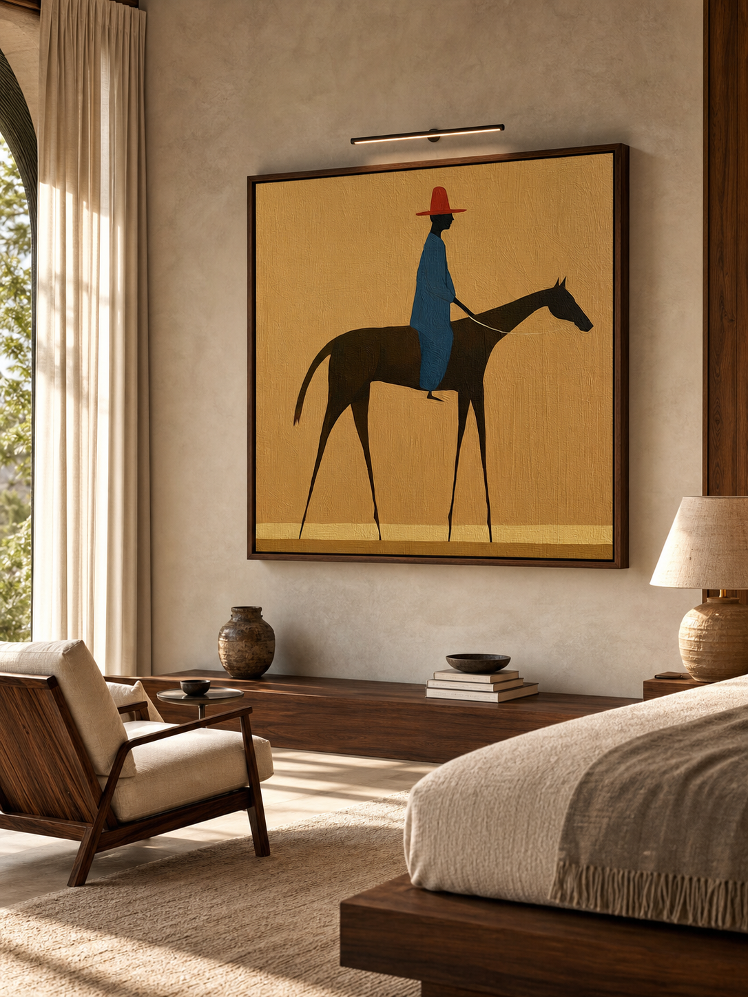 Vintage Style Horse And Rider Painting Original Canvas Art For Modern Living Room Decor