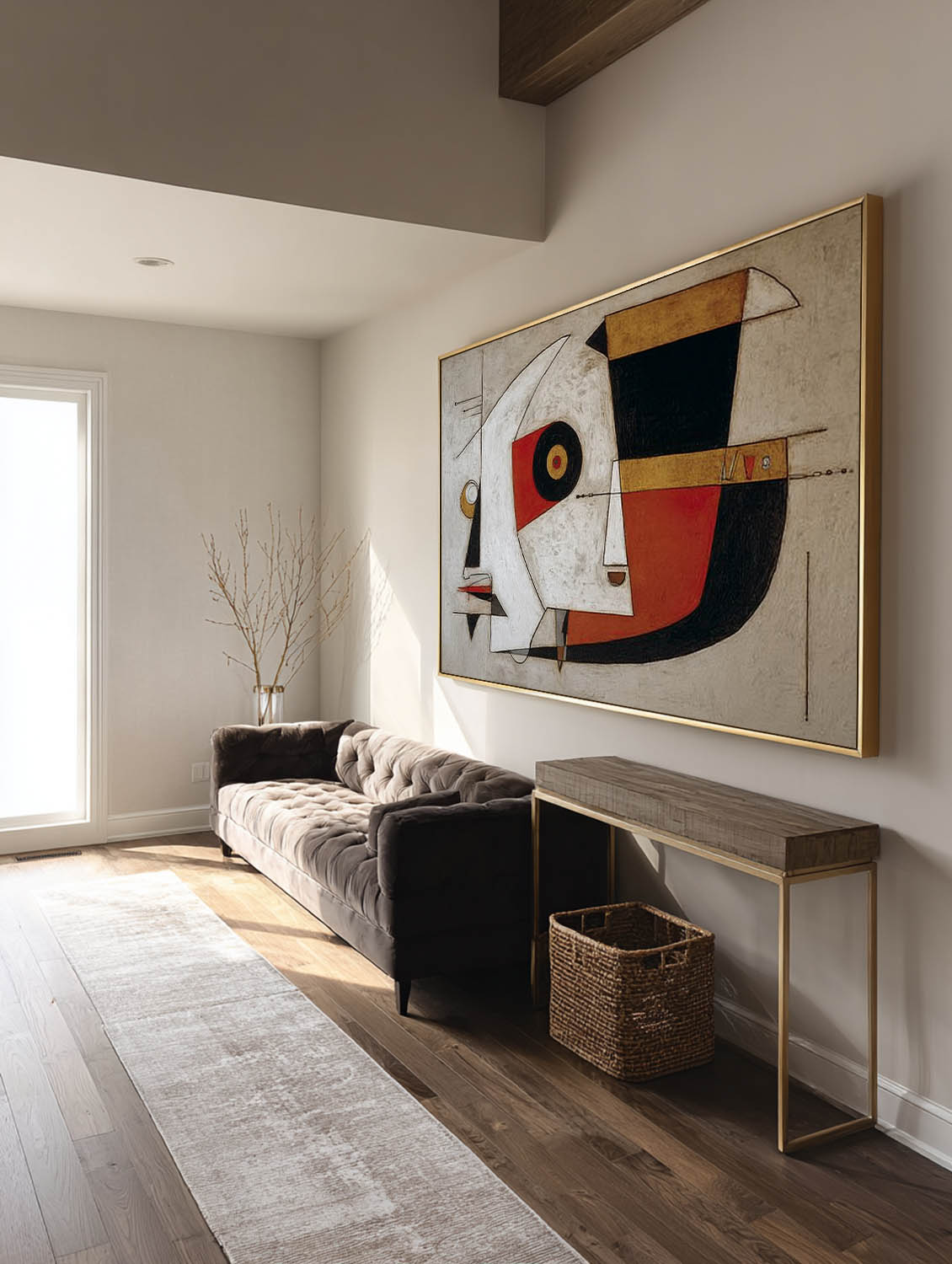 Minimalist Abstract Geometric Canvas Art With Red Accents For Contemporary Interiors