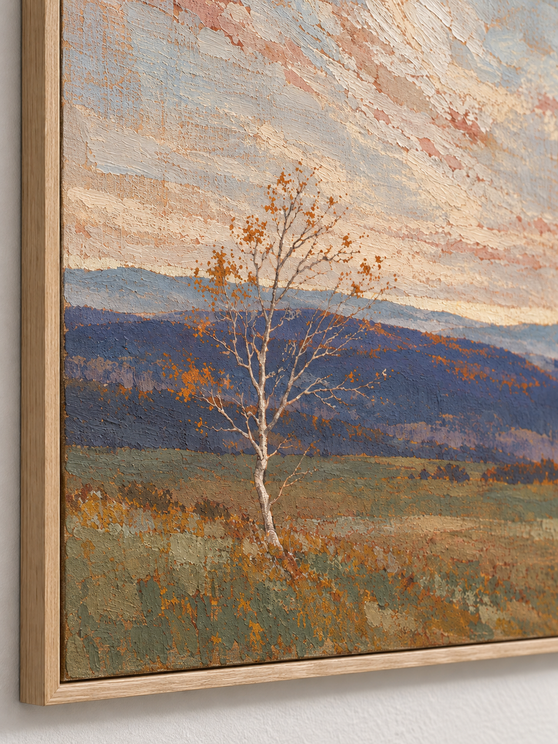Autumn Stillness Textured Lone Birch Painting For Peaceful Modern Interiors
