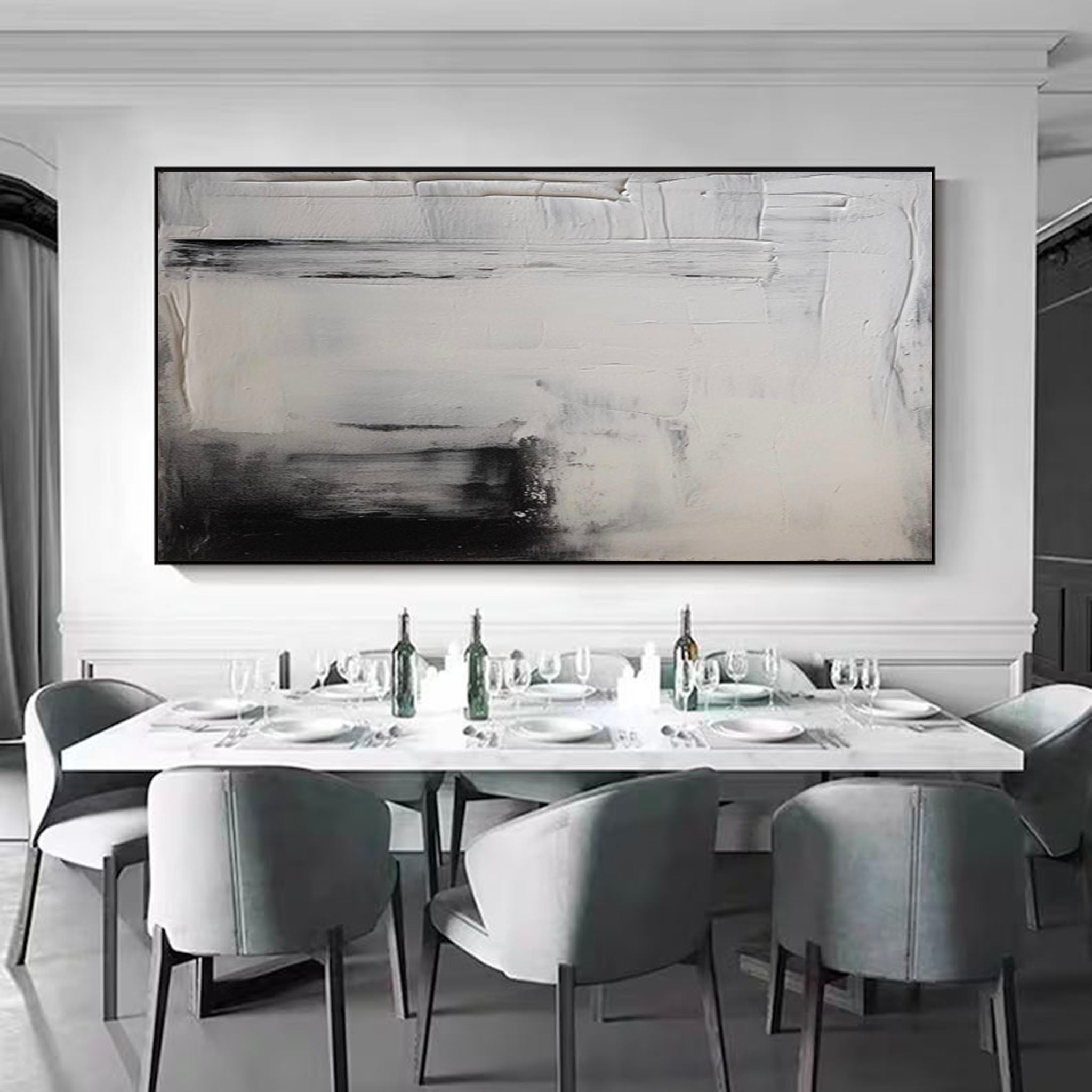 Large Abstract Black And White Painting White 3d Minimalist Art Black And White Texture Painting