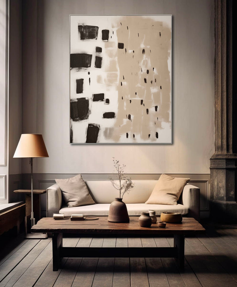 Large Minimalist Beige Black Abstract Painting Large Abstract Painting ...