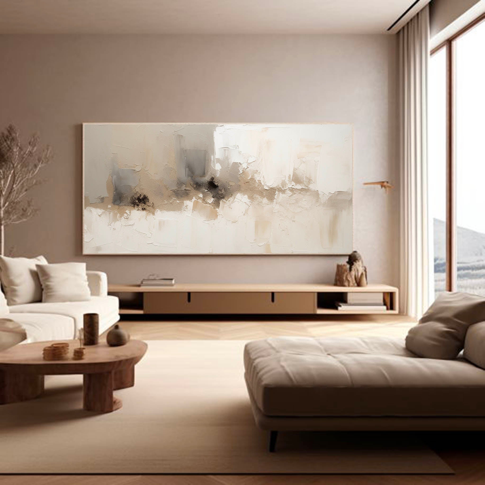 Beige Minimalist Wall Art Large Original Beige Abstract Painting Neutral Wall Art Framed
