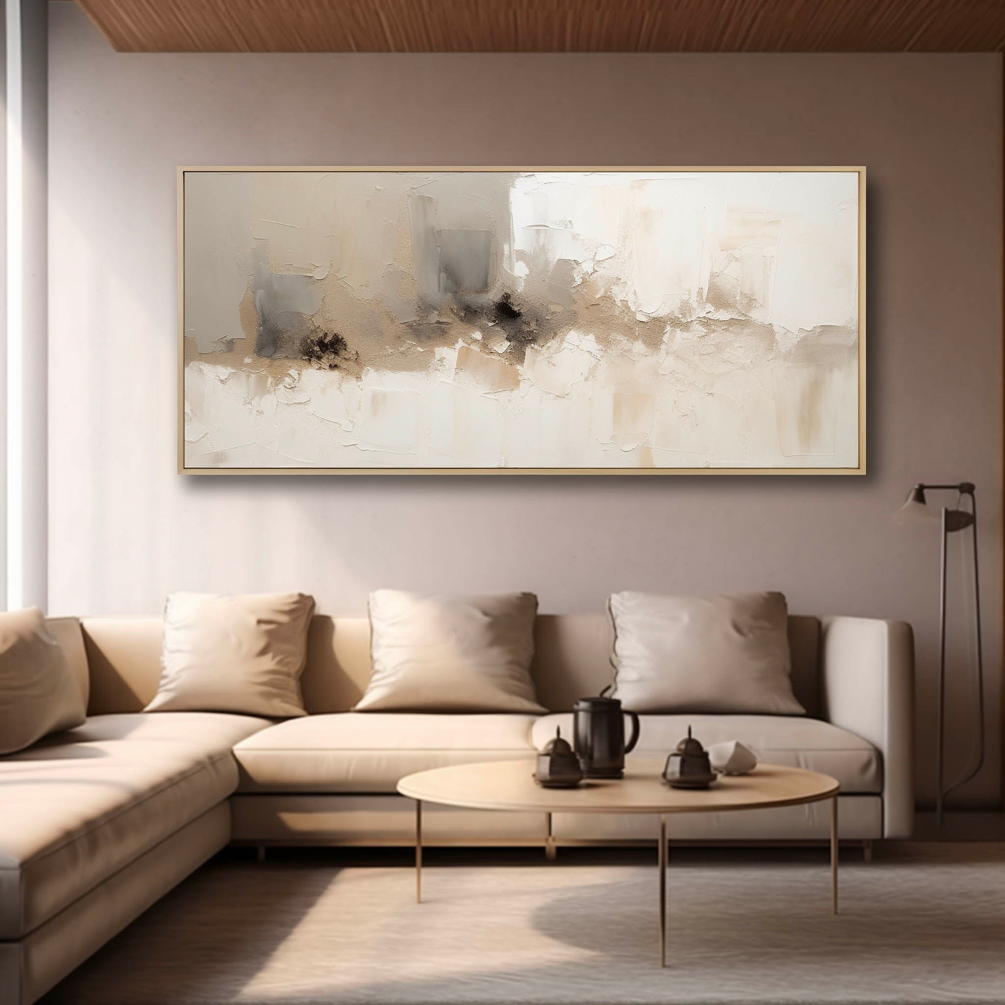 Beige Minimalist Wall Art Large Original Beige Abstract Painting Neutral Wall Art Framed