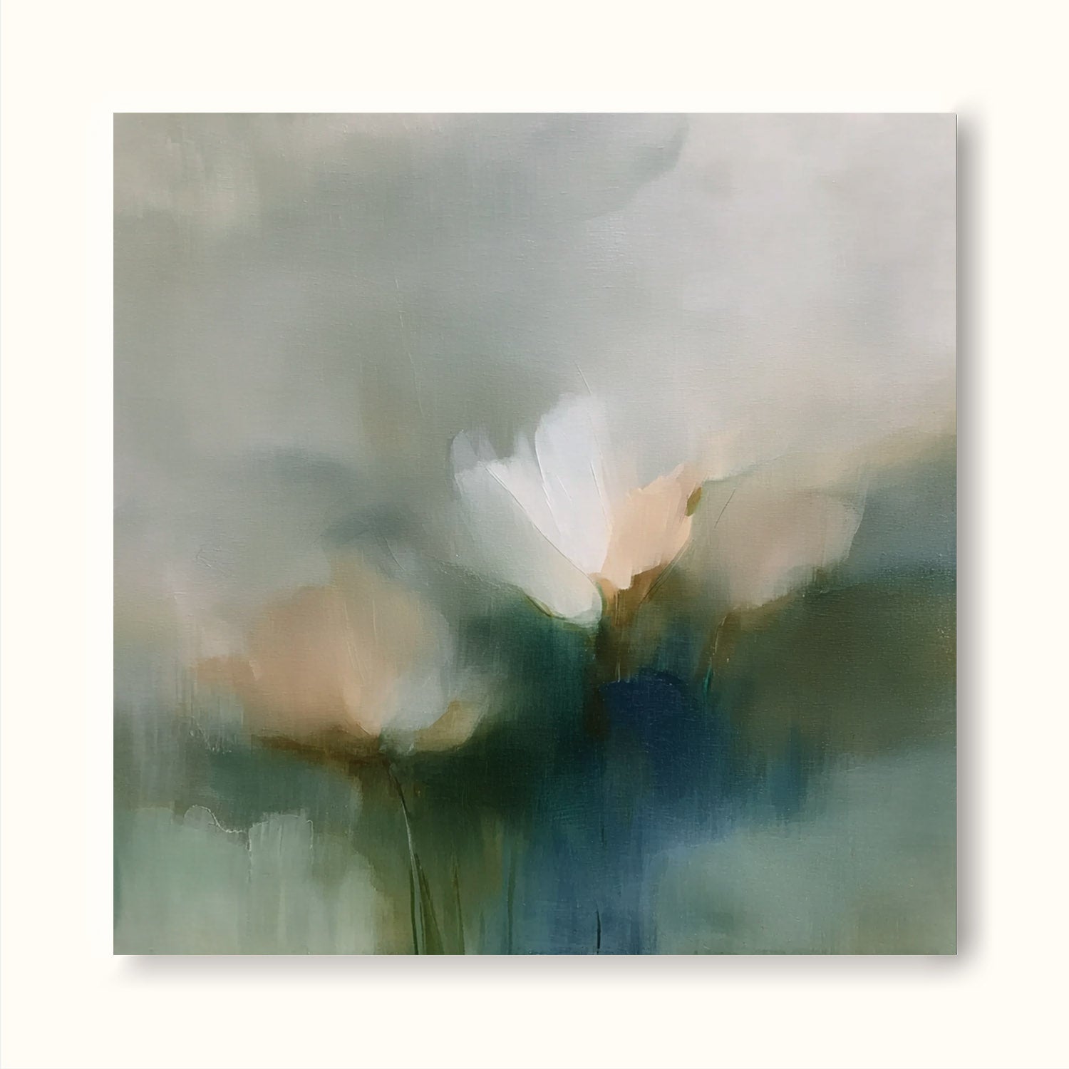 Minimalist Abstract Flower Art With Textured Linen Canvas Neutral Wall Decor